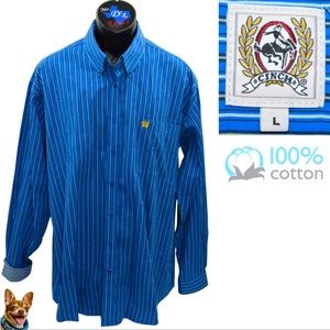 CINCH L Royal Blue Striped L/S Button-Up